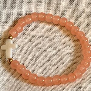Elegant Pink Beaded Bracelet with Cross Charm